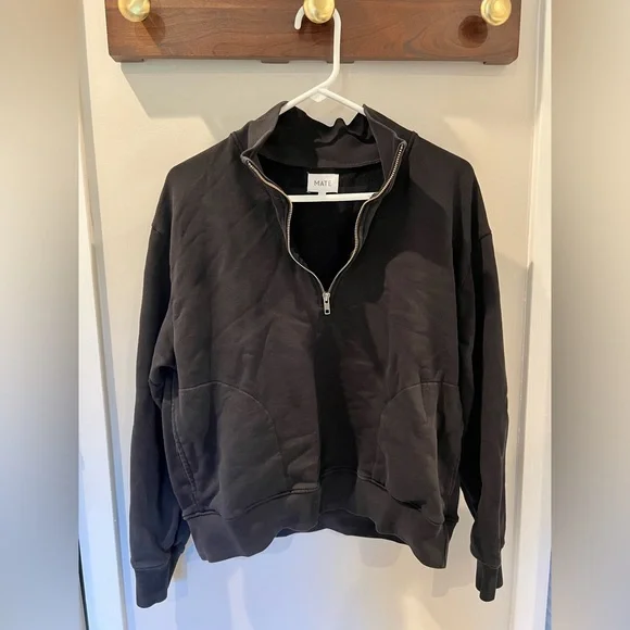 MATE the Label Organic Fleece Quarter Zip Sweatshirt - Medium - Black - NWOT - Picture 2 of 8